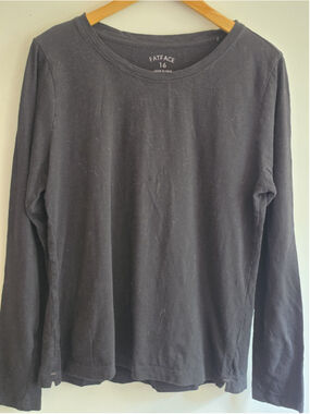 FatFace Black Long Sleeve Crew Neck T-Shirt Top Women’s Size 16 Organic Cotton